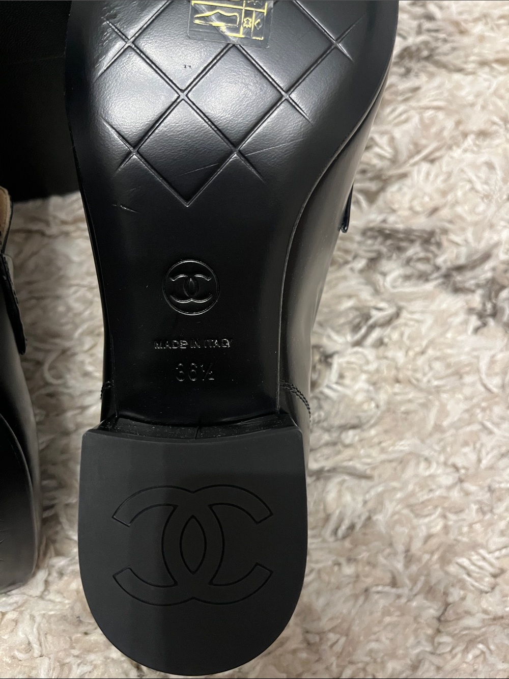 Chanel black loafers. Shiny calfskin and metal. Size 36.5. New in box. - Picture 5 of 7